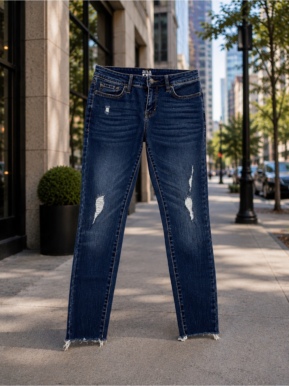 a.n.a Dark Wash Distressed Skinny Jeggings